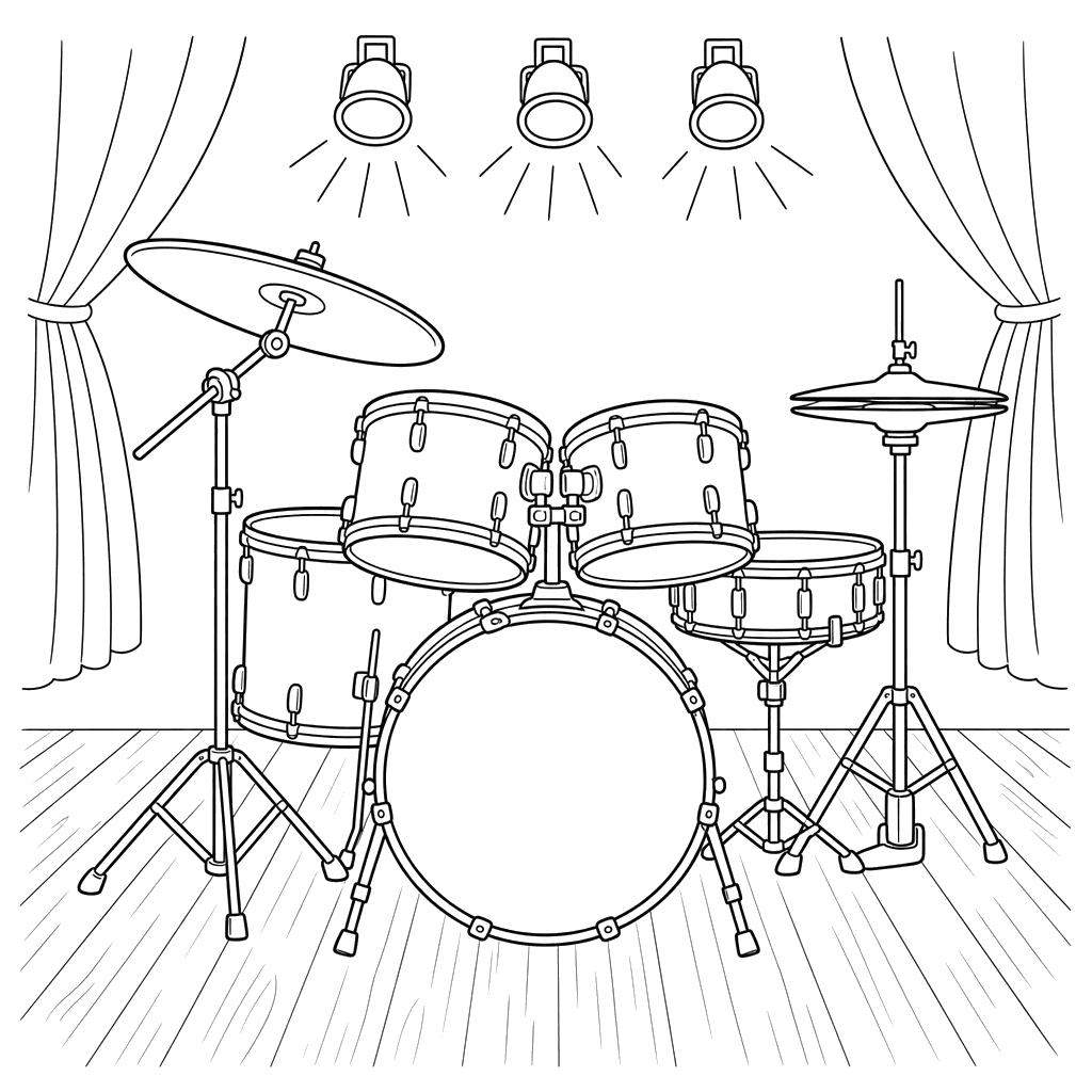 Desenho de Bateria no Palco para Colorir