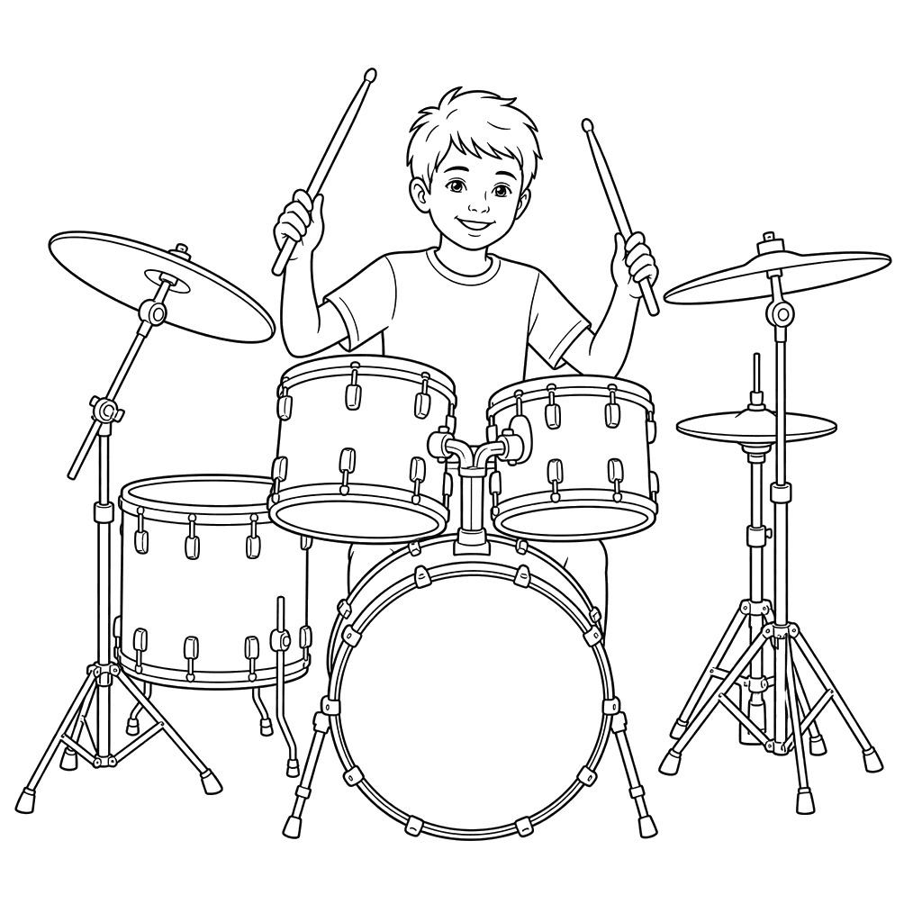Desenho de baterista para colorir