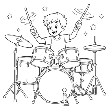 Desenho de Baterista girando baquetas para colorir