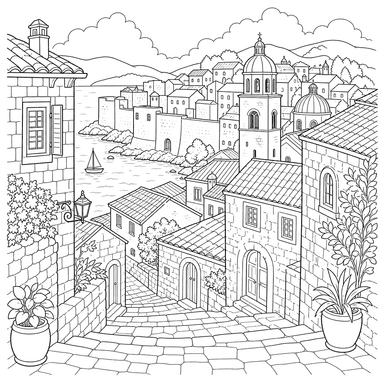 Ausmalbild Altstadt von Dubrovnik