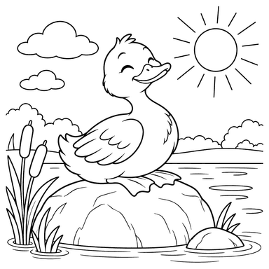 Duck Basking in the Sun on a Rock