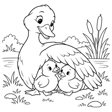 Ducklings Hiding Under Mother Duck's Wing