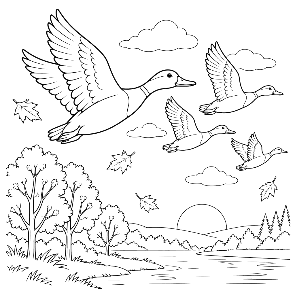 Ducks Flying South Coloring Page