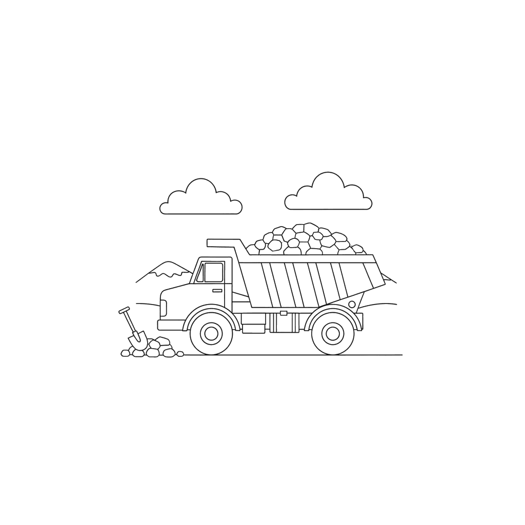 Dibujo para Colorear Camión Volquete con Grava