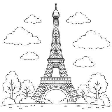 Coloriage de la Tour Eiffel dans les nuages