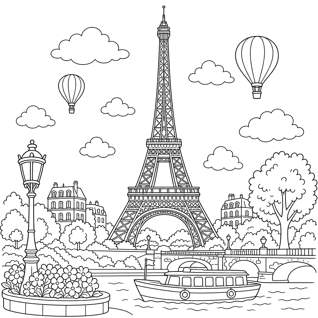 Desenho da Torre Eiffel na França para colorir