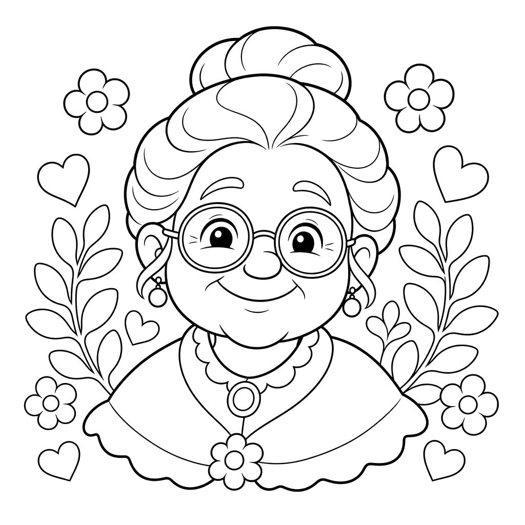 Mujer mayor con gafas — dibujo para colorear