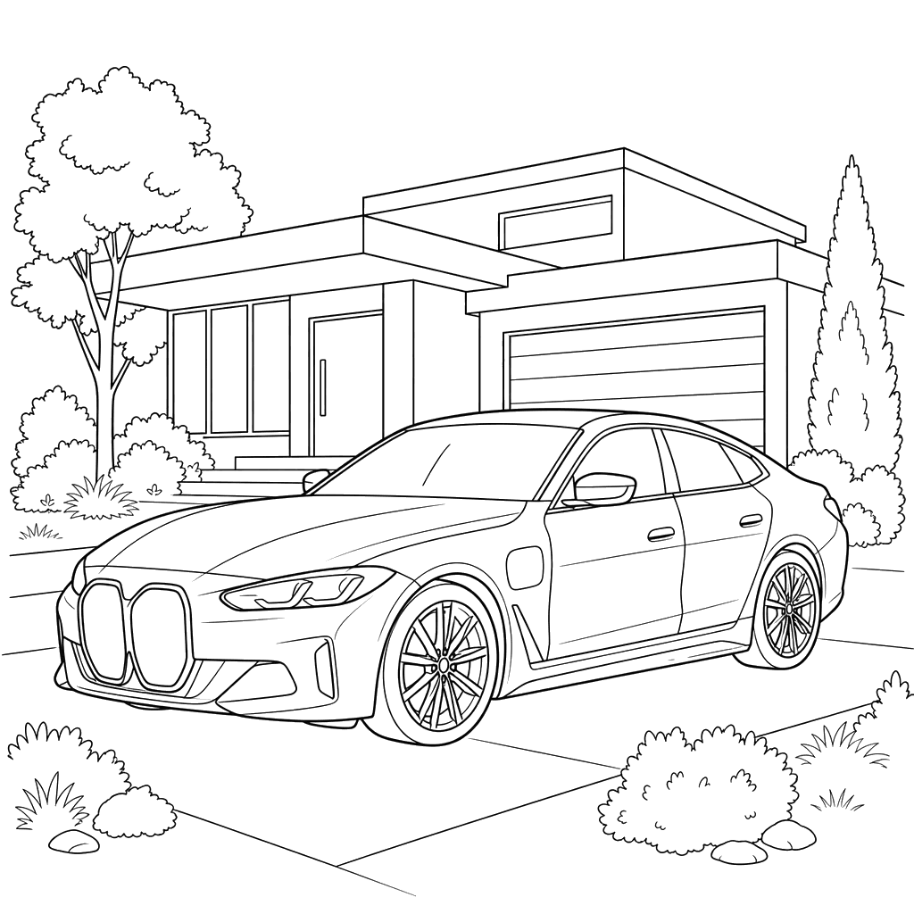 Elektroauto BMW i4 vor modernem Haus