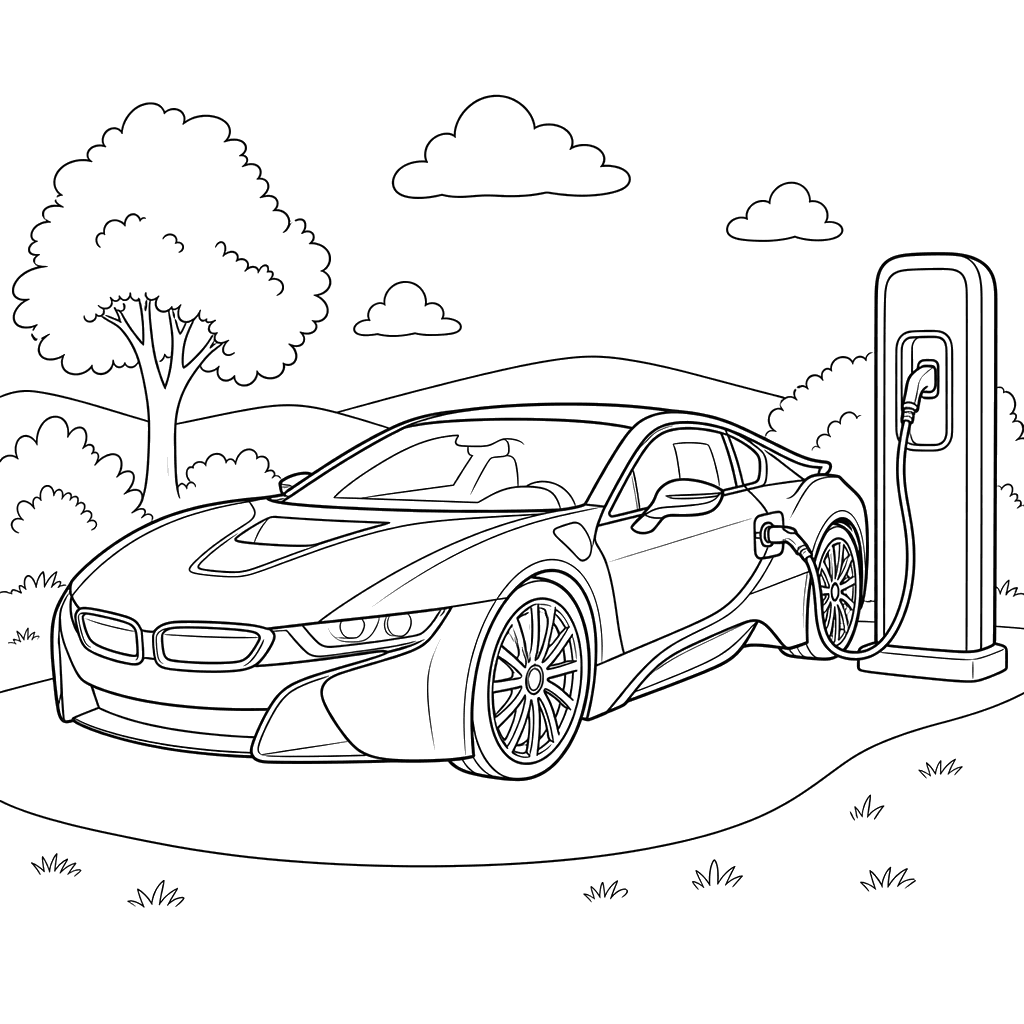 Elektro-Sportwagen an der Ladestation