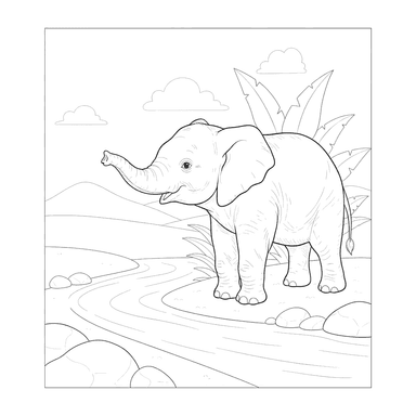 Elephant Drinking Water Coloring Page