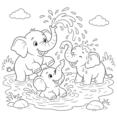 Dibujo para colorear de Elefantes bañándose
