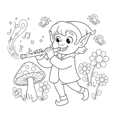 Ausmalbild: Elf spielt magische Flöte