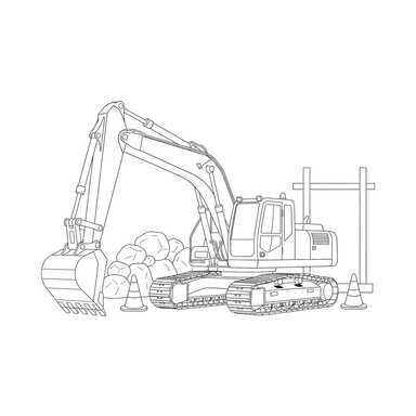 Excavator on a Construction Site Coloring Page