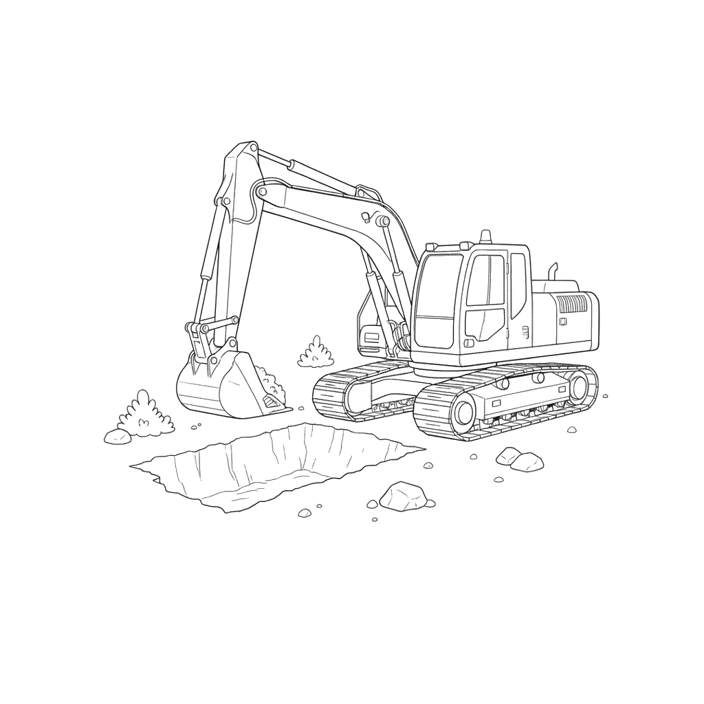 Dibujo para colorear: Excavadora cavando una zanja