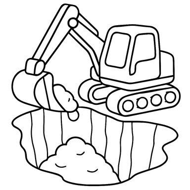 Bagger gräbt ein tiefes Loch — Ausmalbild