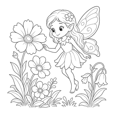 Desenho para colorir Fada entre flores