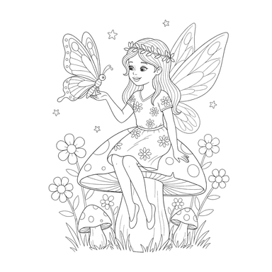 Coloriage: Fée qui parle à un papillon
