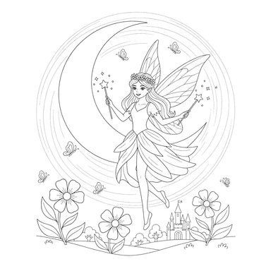 Coloriage Fée dansant au clair de lune
