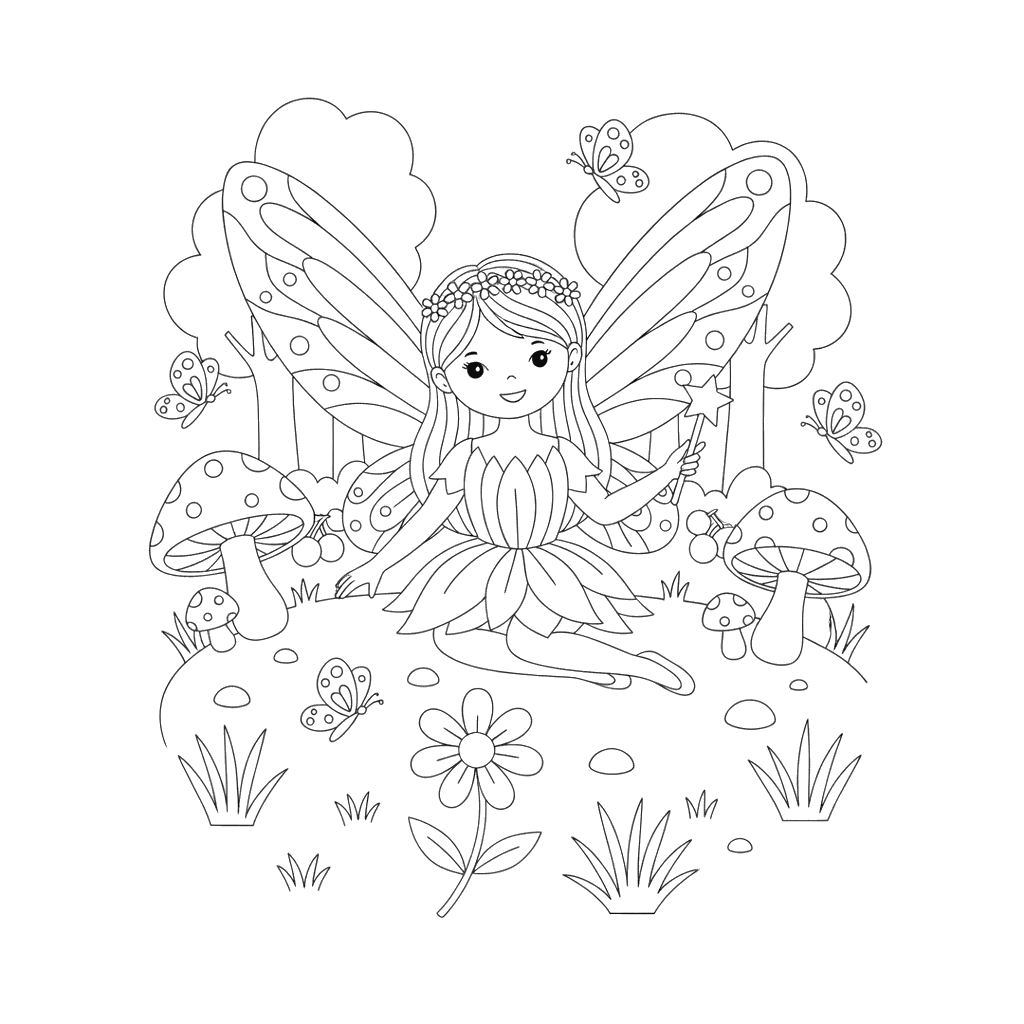 Fairy in a Forest Glade Coloring Page