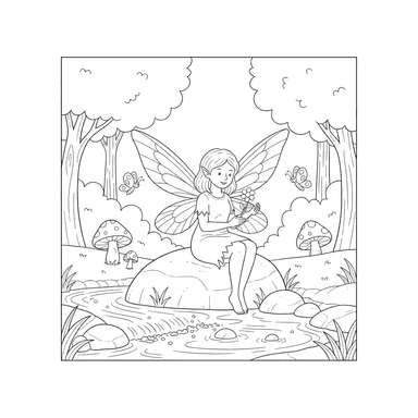 Fairy by the Forest Stream Coloring Page