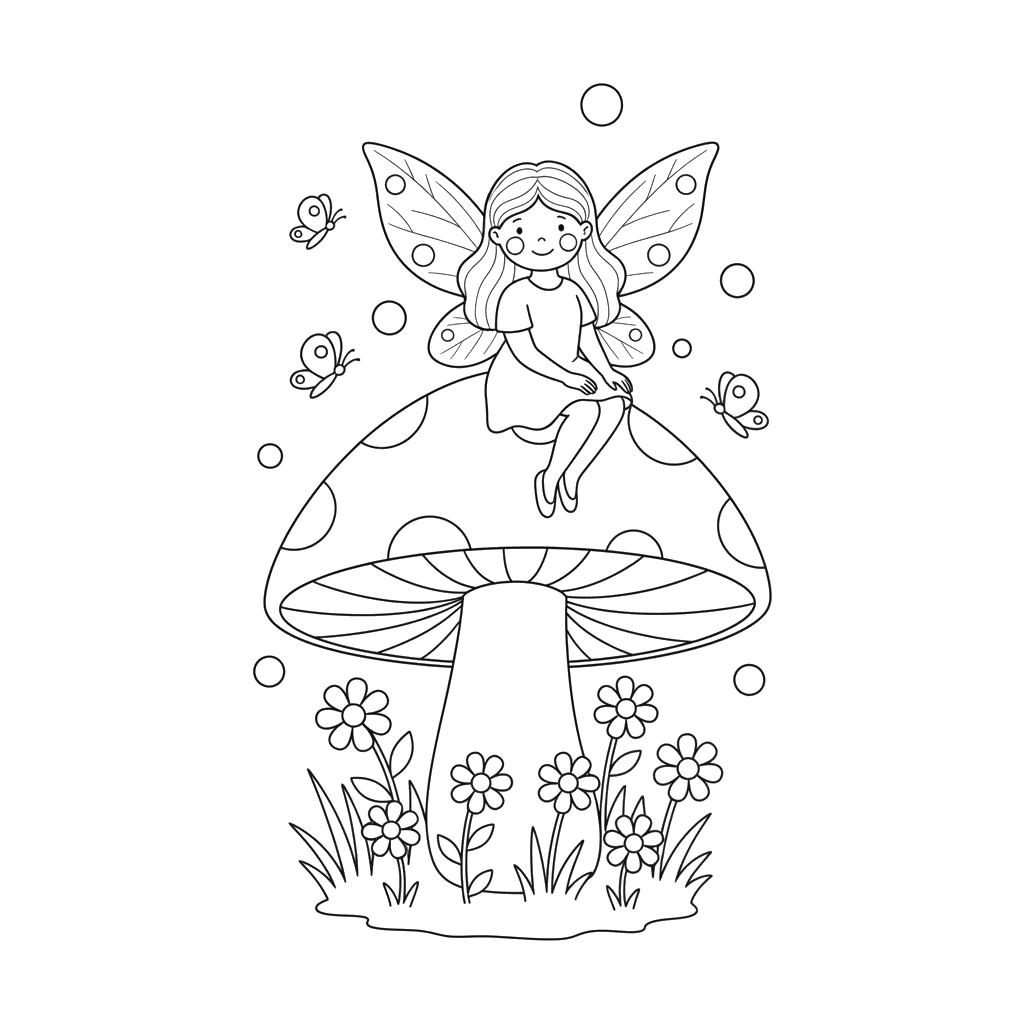 Fairy on a Mushroom Coloring Page