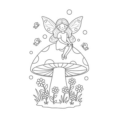 Fairy on a Mushroom Coloring Page