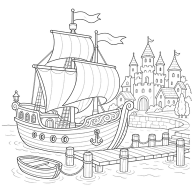 Dibujo para colorear de Barco Mágico en el Puerto