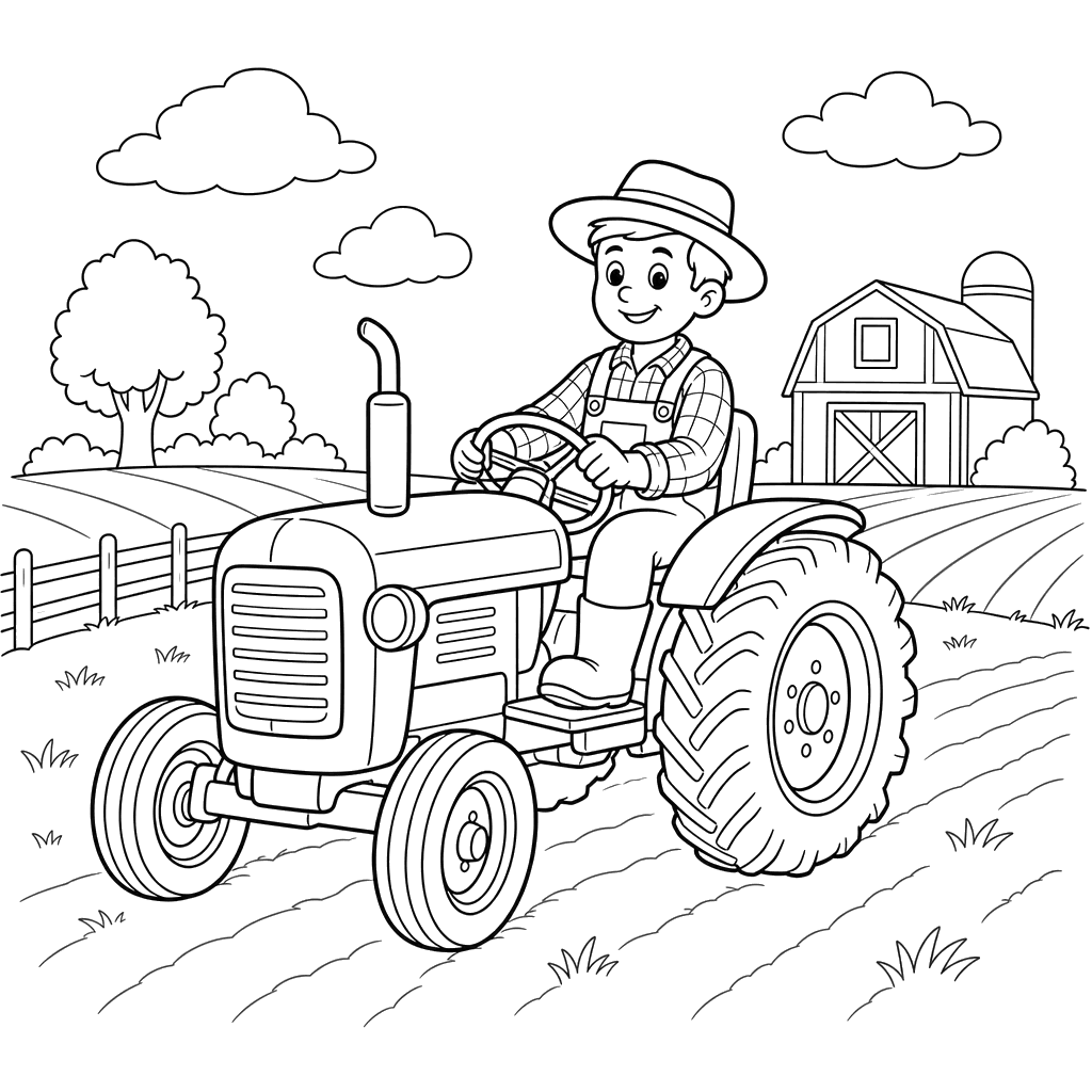 Coloriage Fermier sur son tracteur