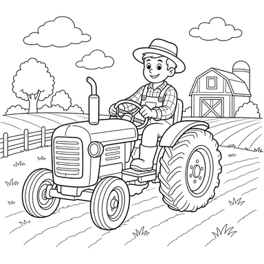 Desenho de Fazendeiro no Trator para Colorir