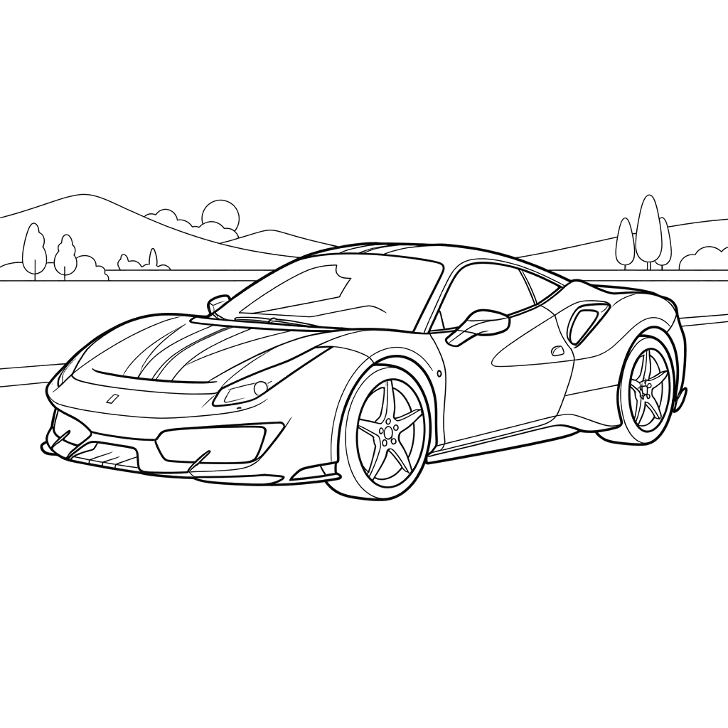 Ferrari 488 Pista Coloring Page