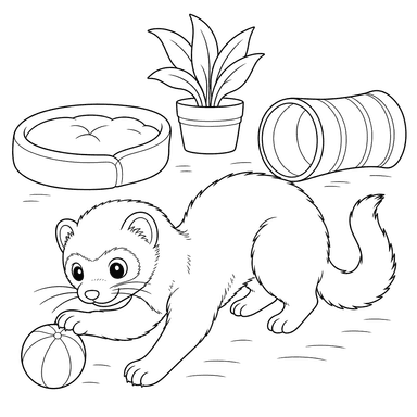Frettchen spielt mit Ball Ausmalbild