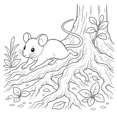 Mulot sur les racines d'un arbre