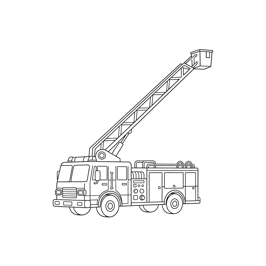 Dibujo para Colorear Camión de Bomberos con Escalera Elevada