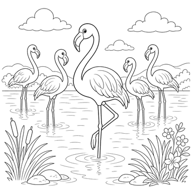 Flamingo Lake Coloring Page