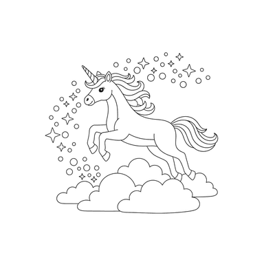 Ausmalbild: Fliegendes Einhorn mit Regenbogenspur