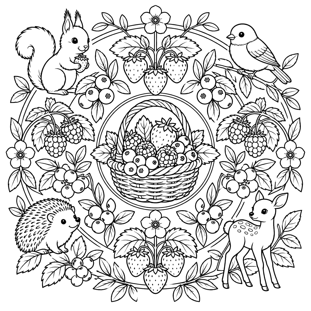 Waldbeeren Mandala Ausmalbild