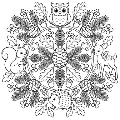 Wald-Mandala mit Tannenzapfen und Zweigen