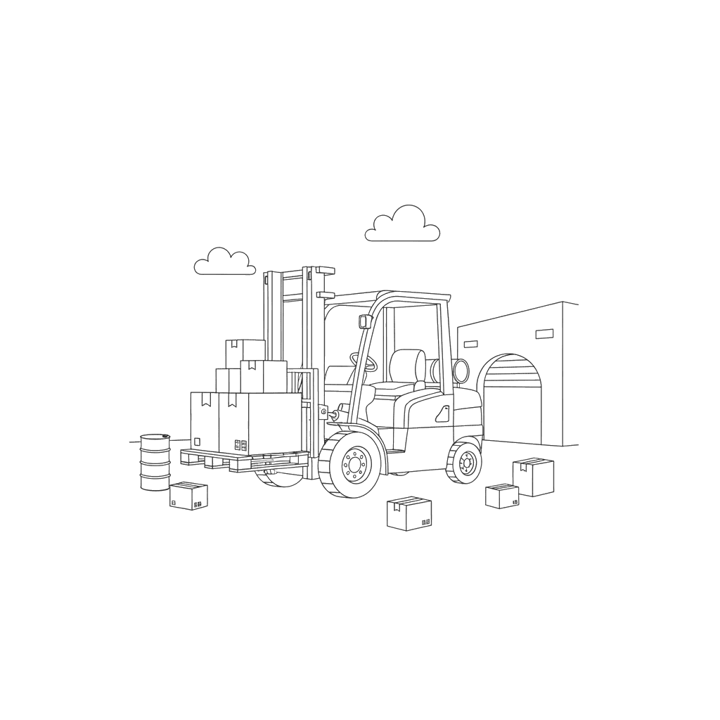 Dibujo para Colorear: Carretilla Elevadora Moviendo Carga