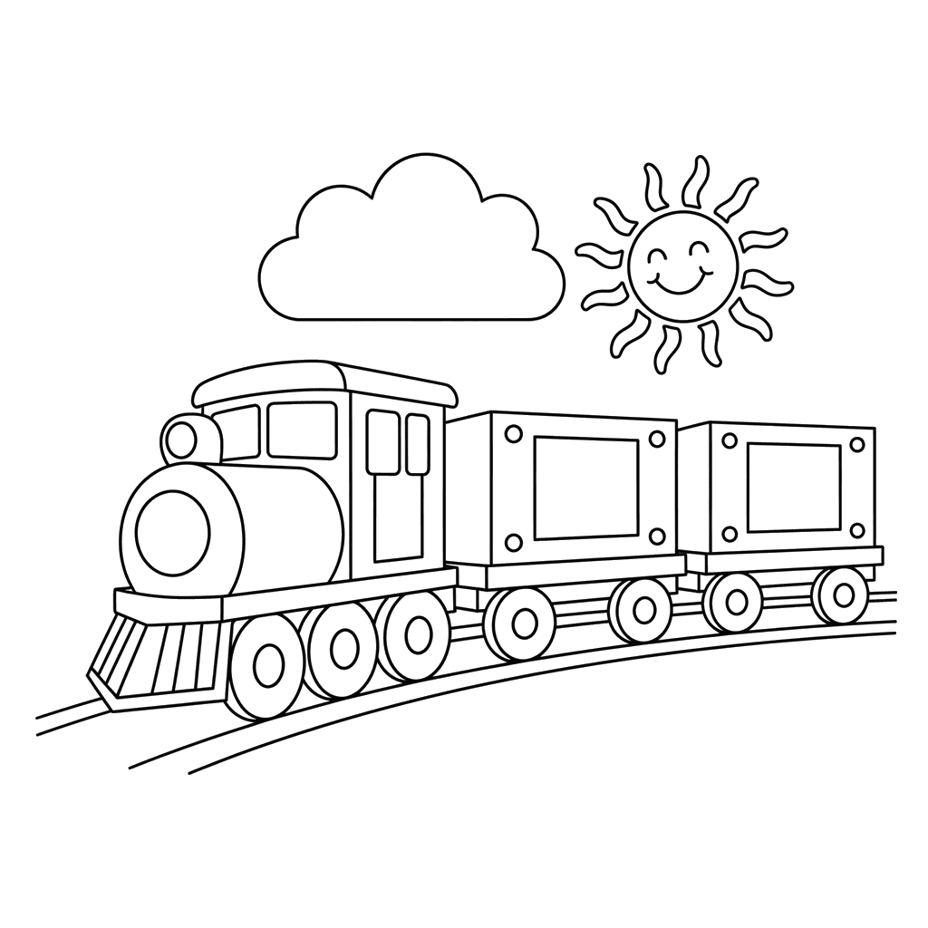 Dibujo para Colorear: Tren de Carga con Contenedores
