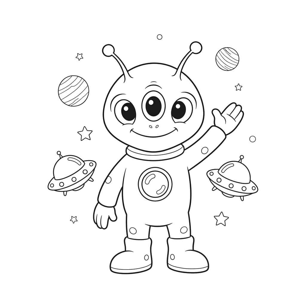 Dibujo para colorear: Alien Amigable Saludando
