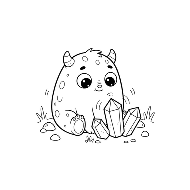 Monstre mignon et cristaux brillants