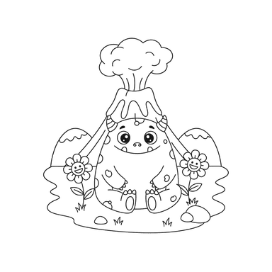 Coloriage Monstre Amical près d'un Volcan