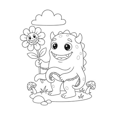 Coloriage Monstre Amical avec une Fleur