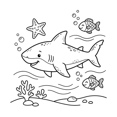 Coloriage Requin Amical dans l'Eau Bleue