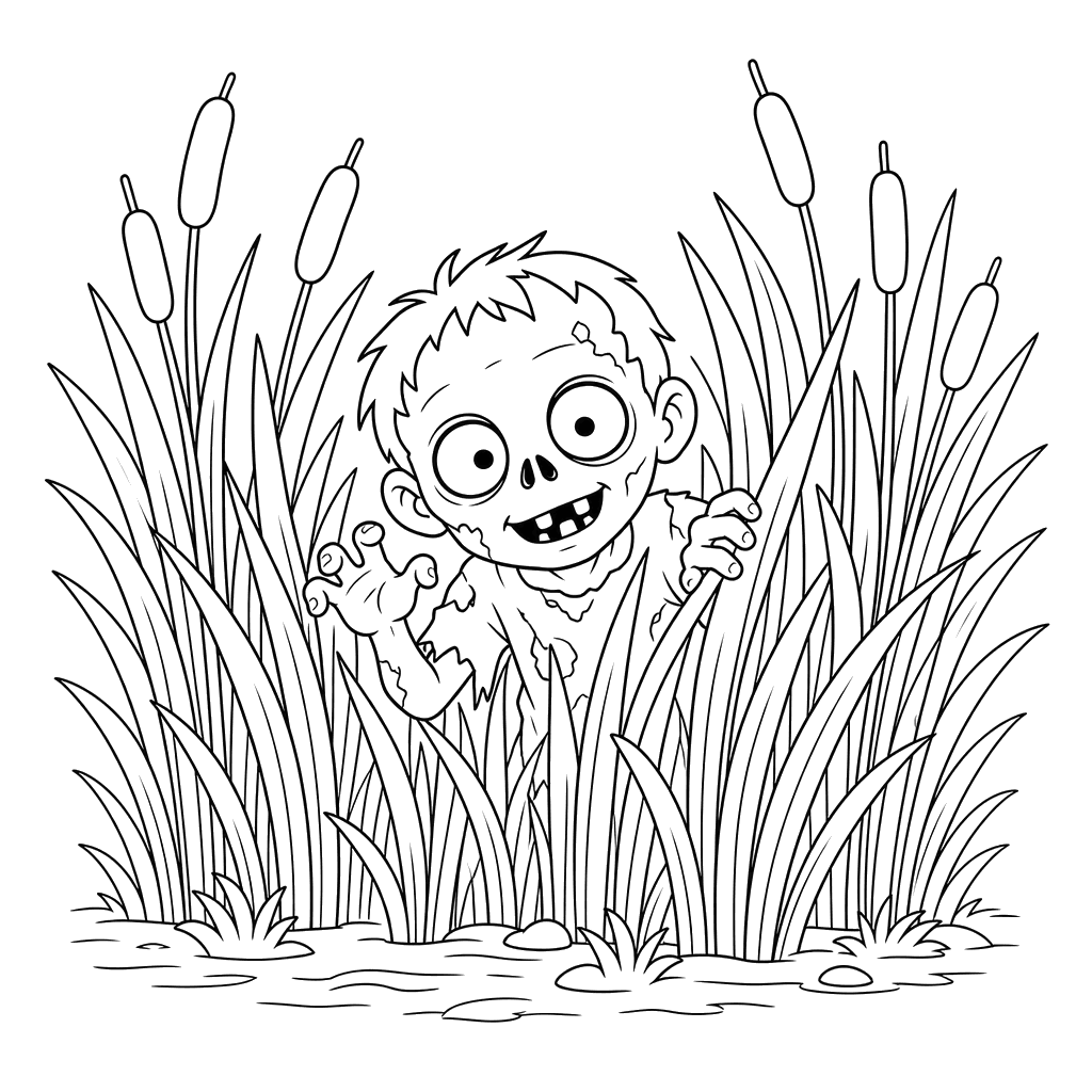 Coloriage Zombie amical dans les roseaux