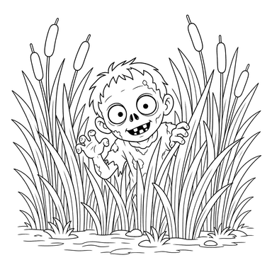 Desenho de Zumbi amigável nos juncos para colorir
