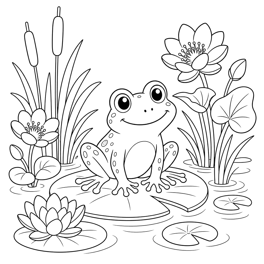 Frosch zwischen Sumpfblumen