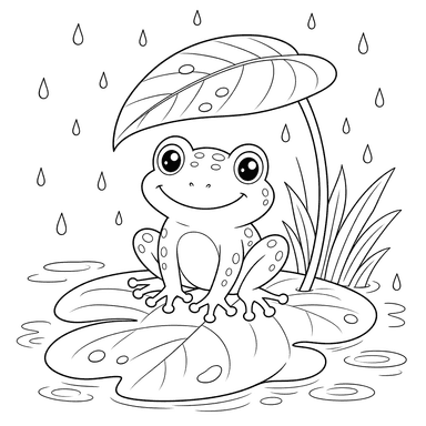 Grenouille sous la pluie sur des feuilles