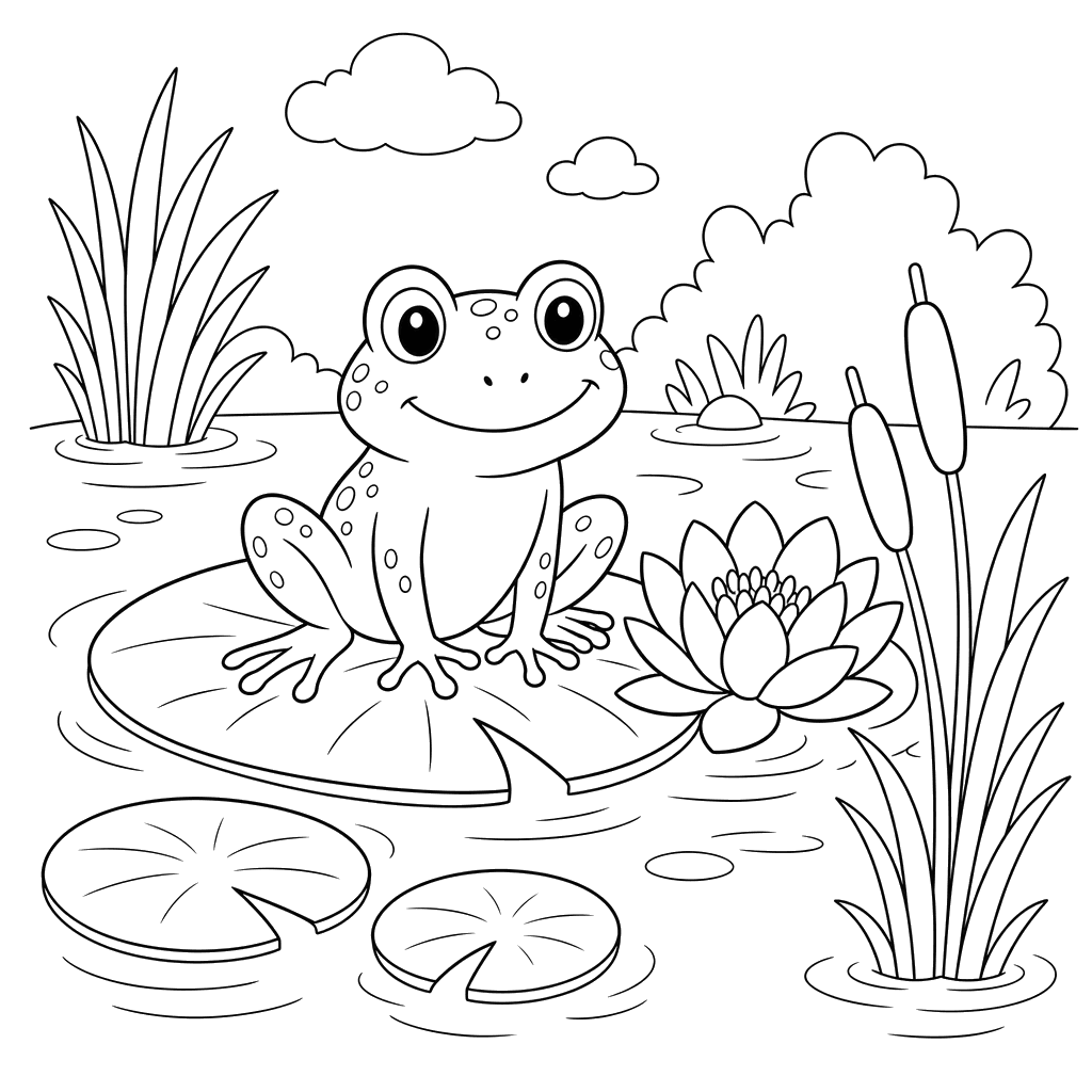 Frosch auf der Seerose — Ausmalbild