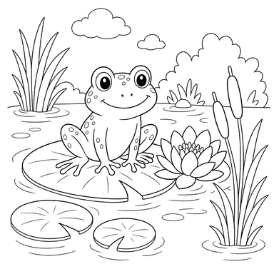 Frosch auf der Seerose — Ausmalbild